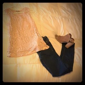 Cream Tank Top with Lace detail